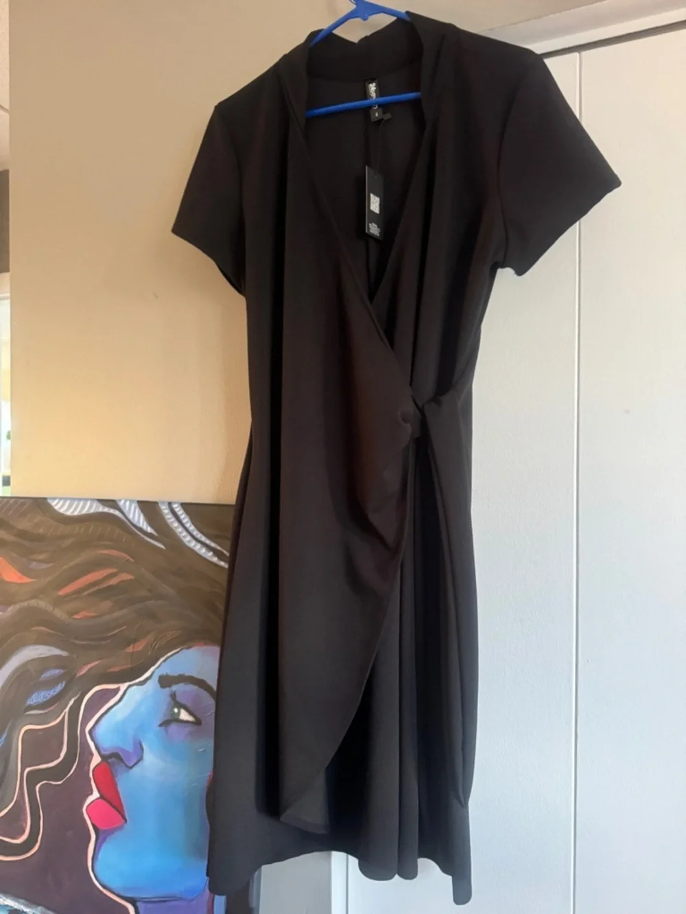 NWT Black Mock Wrap Dress 1X V-Neck Cap Sleeve Travel - Picture 5 of 12